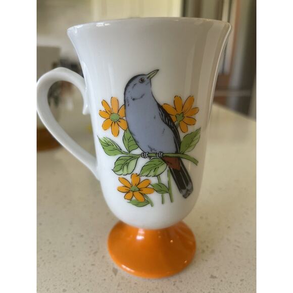 Fred Roberts Song Bird Pedestal Coffee Mugs Tea Cups 1960s Vintage Set of 4‎ - Picture 1 of 4